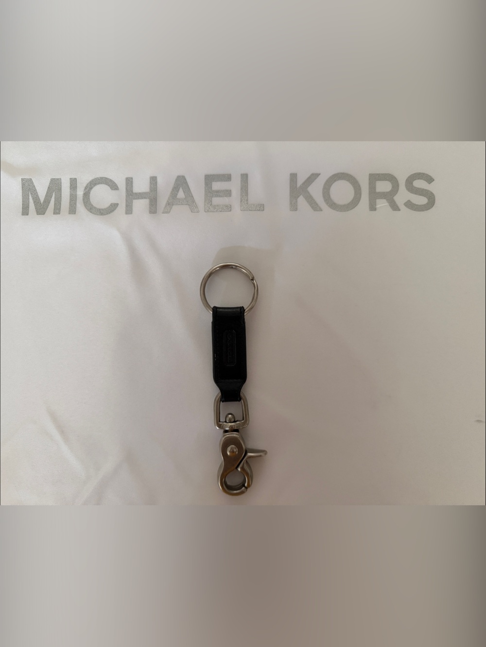 Michael Kors Black Leather Keyring with Silver-Tone Clip